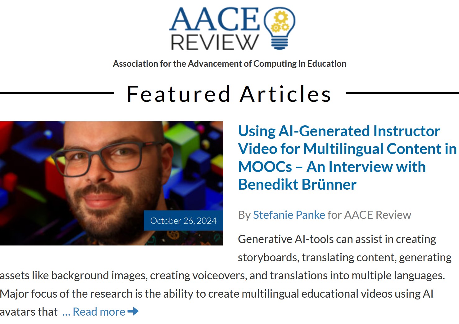 Interview with AACE Review on genAI Videos